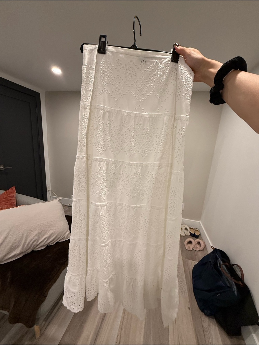 BCBGMaxAzria White Eyelet Tiered Maxi Skirt